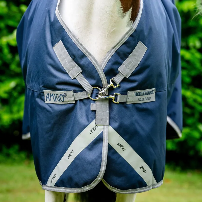 Amigo Bravo 1200D XL Standard Neck 0g Turnout Blanket - Navy/Titanium-2