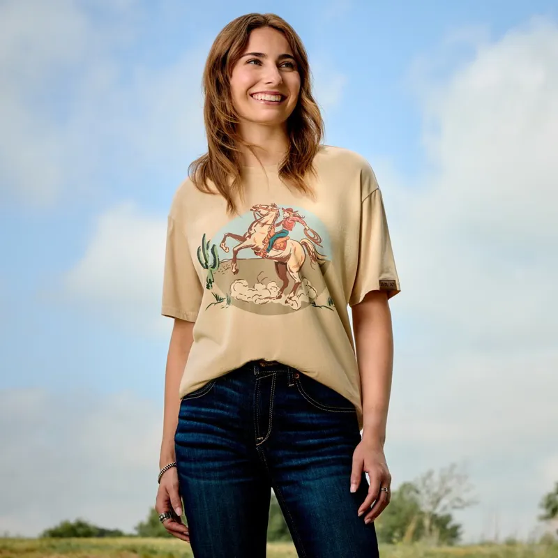 Ariat Ride On Womens Tee Oyster Grey Mineral Wash