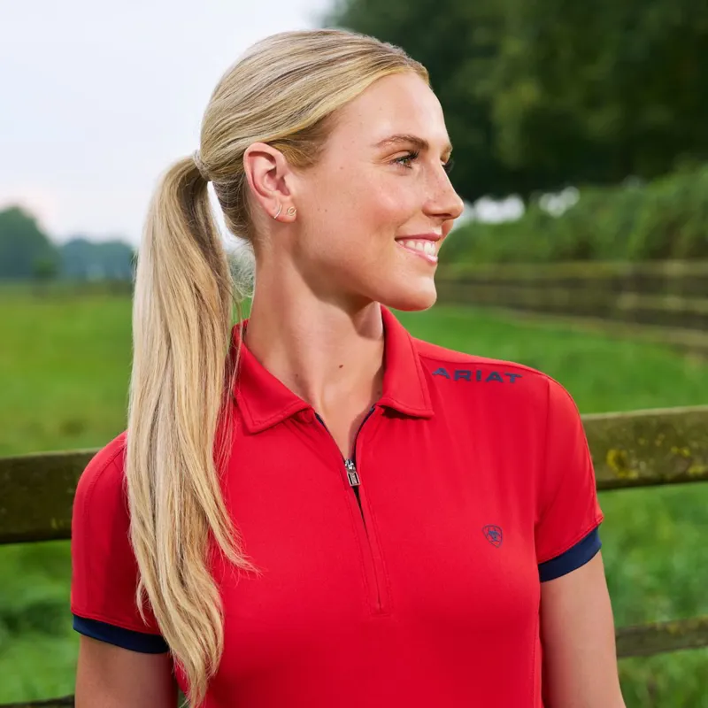Ariat Bandera 1/4 Zip Women's Polo Shirt - Red-1