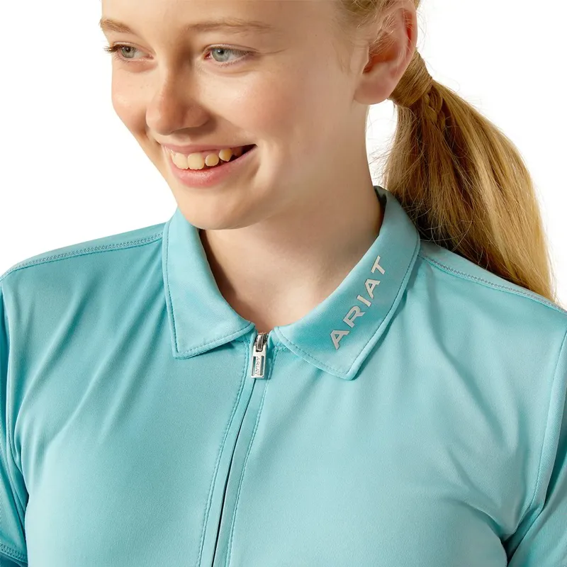 Ariat Bandera 1/4 Zip Youth Polo Shirt - Aqua-2