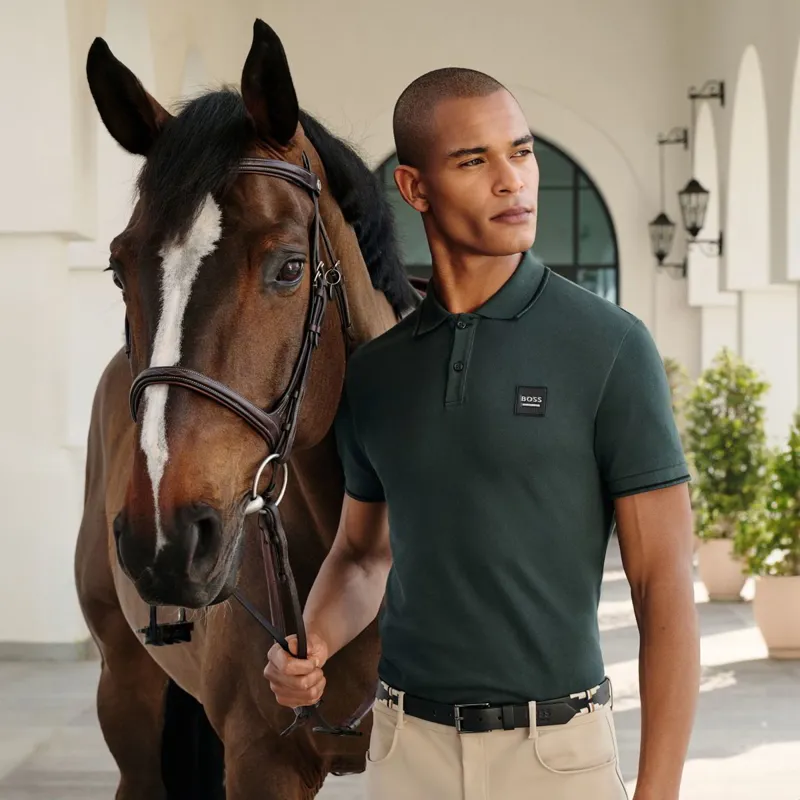 BOSS Equestrian Paul Men's Patch Polo Shirt - Pine Grove-1