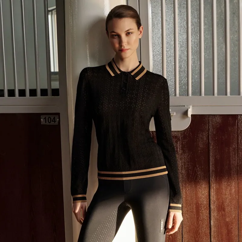 BOSS Equestrian Pam Women's Long Sleeve Polo Shirt - Black-1