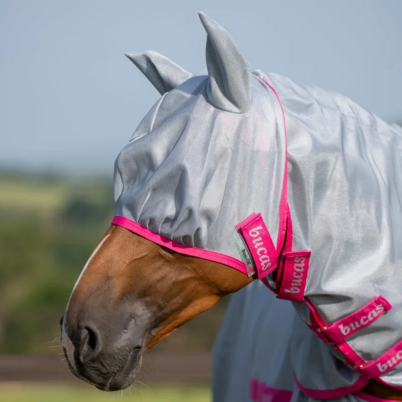 Bucas Buzz-Off Fly Mask - Blue/Blossom