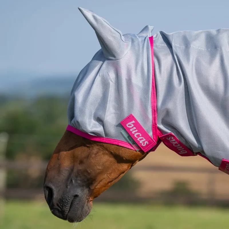 Bucas Buzz-Off Fly Mask - Blue/Blossom-1