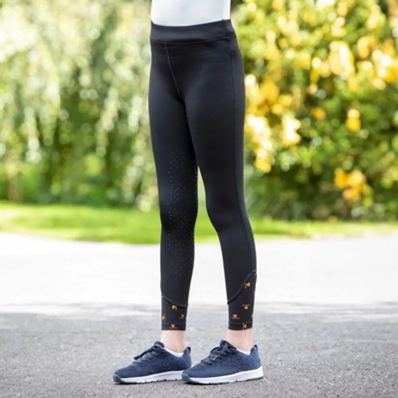Aubrion Porter Full Grip Junior Girls Winter Riding Tights - Black