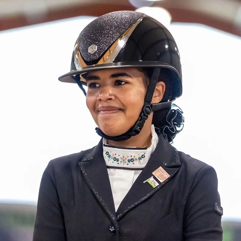 Charles Owen EQx Hyda Sparkly Wide Peak MIPS Helmet - Black Gloss/Rose Gold-1