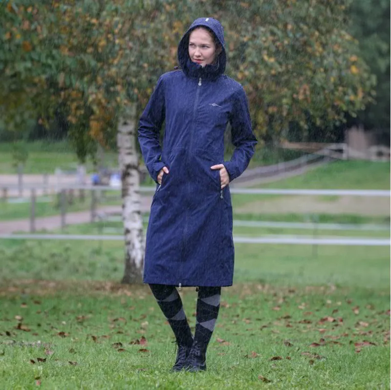 Covalliero Women's Long Waterproof Raincoat - Navy-5