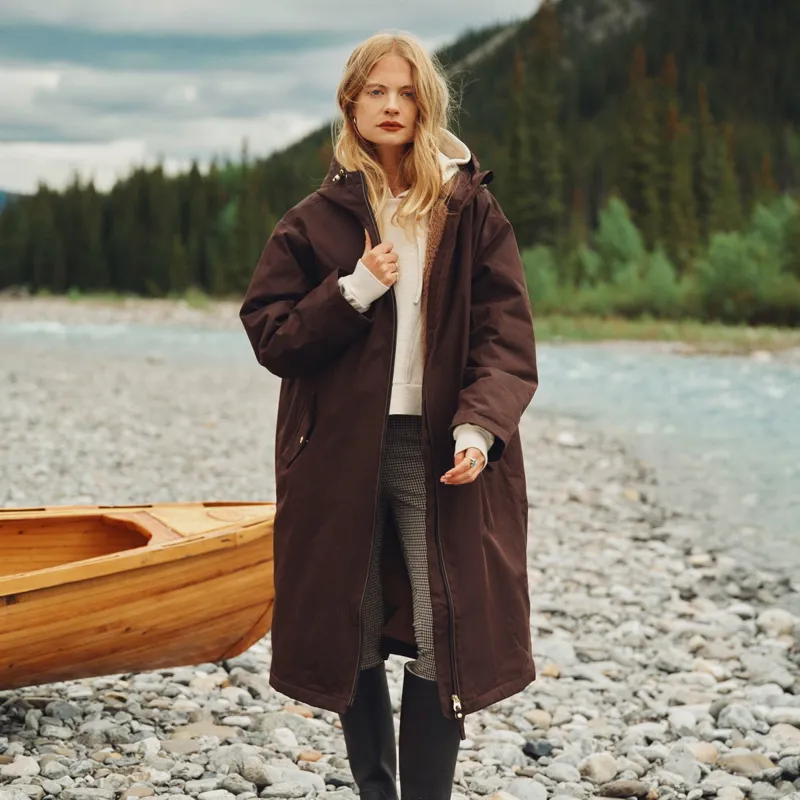 Joules Coverall Oversized Women's Waterproof Coat - Chocolate Brown