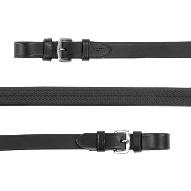 Dever Ascot Rubber Grip Reins with Buckles - Black