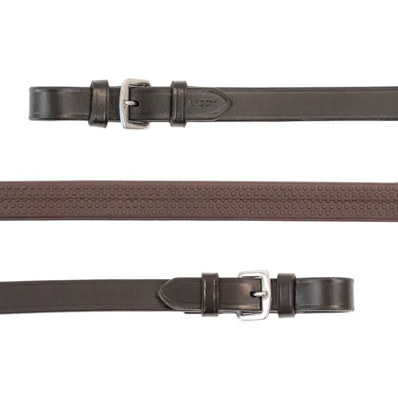 Dever Ascot Rubber Grip Reins with Buckles - Brown