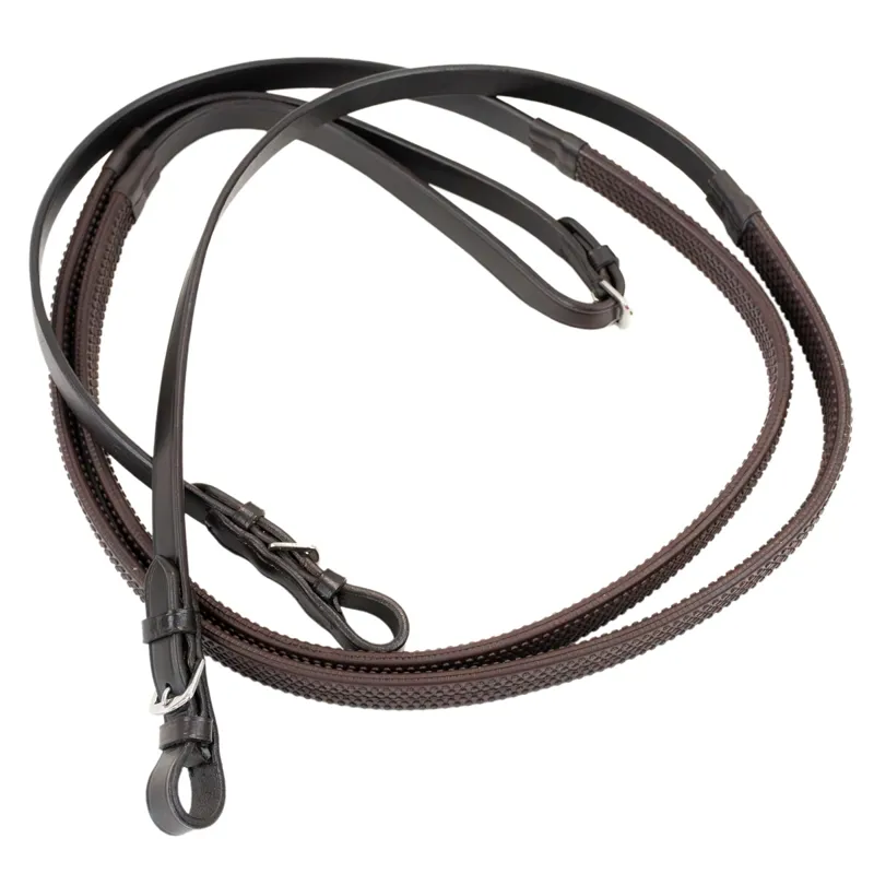 Dever Ascot Rubber Grip Reins with Buckles - Brown-1