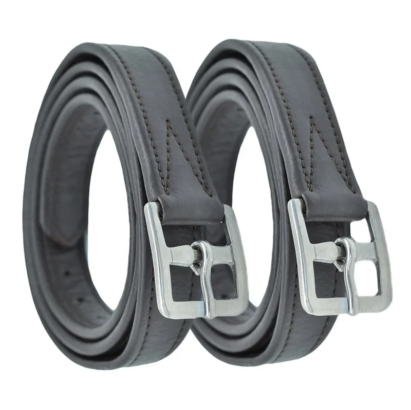 Dever Classic Curved Buckle Hide Covered Soft Stirrup Leathers - Black