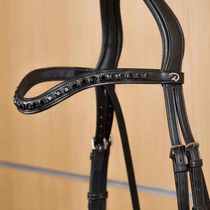 Dy'on New English Swarovski V-Shape Browband - Black/Black-1