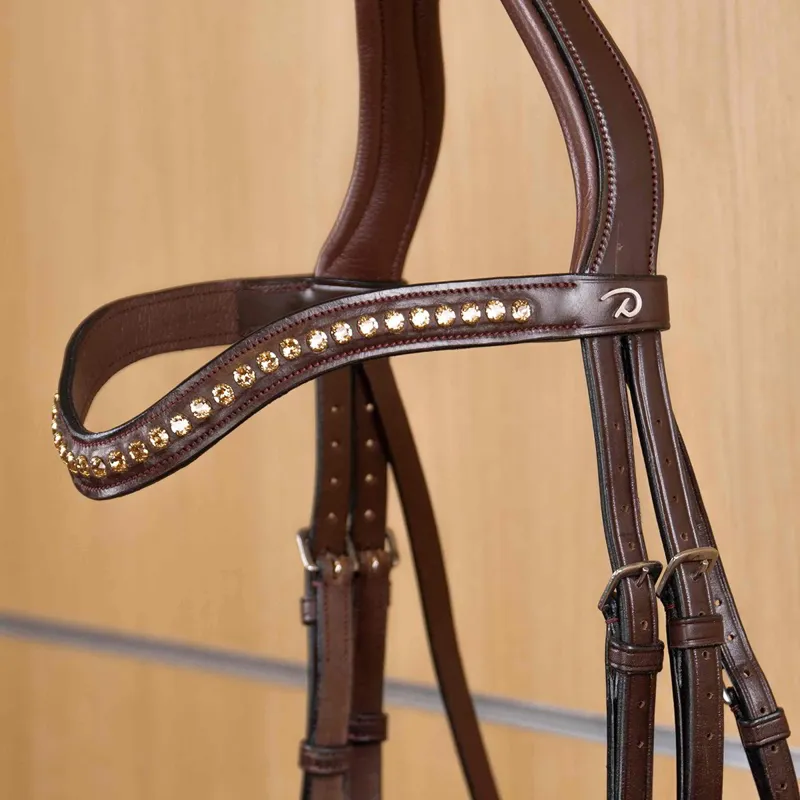 Dy'on New English Swarovski V-Shape Browband - Brown/Gold-1