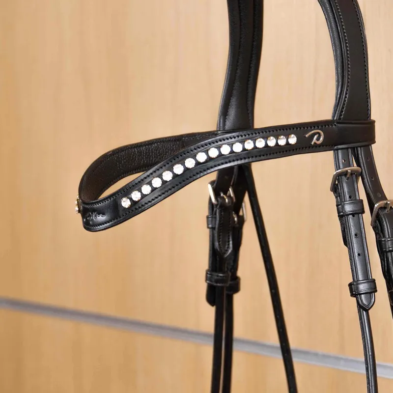 Dyon New English Half Swarovski V-Shape Browband - Black/White-1
