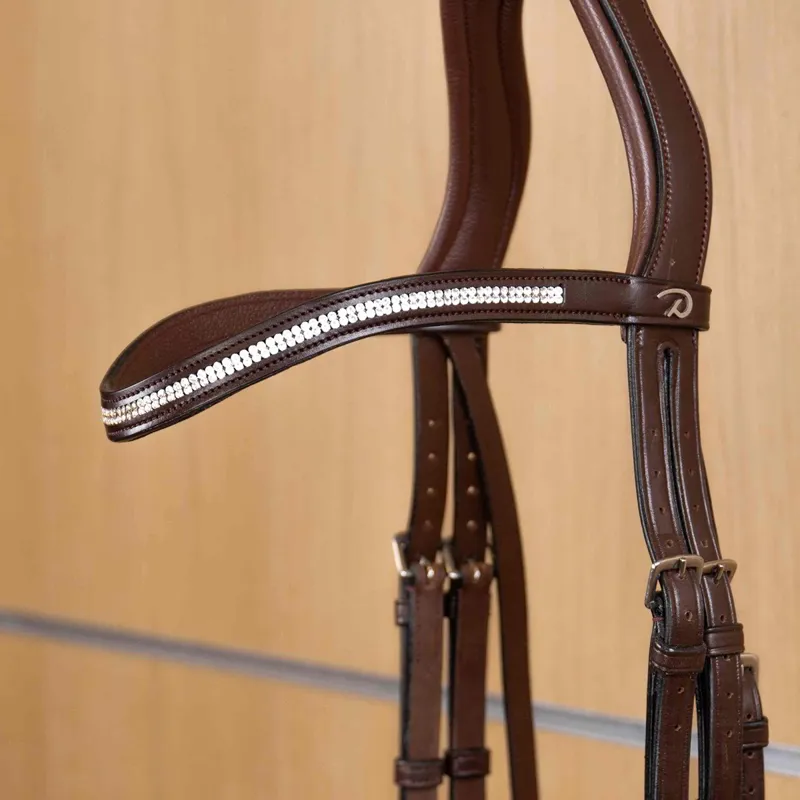 Dy'on New English Double Swarovski V-Shape Browband - Brown/White-1