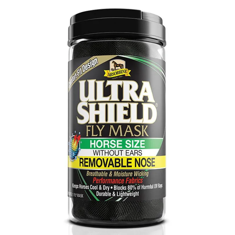 Absorbine UltraShield Fly Mask with Removable Nose Without Ears - Black