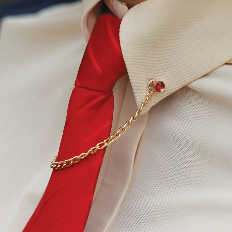 Equetech Crystal Show Collar Pin and Chain - Gold/Red Crystal-1