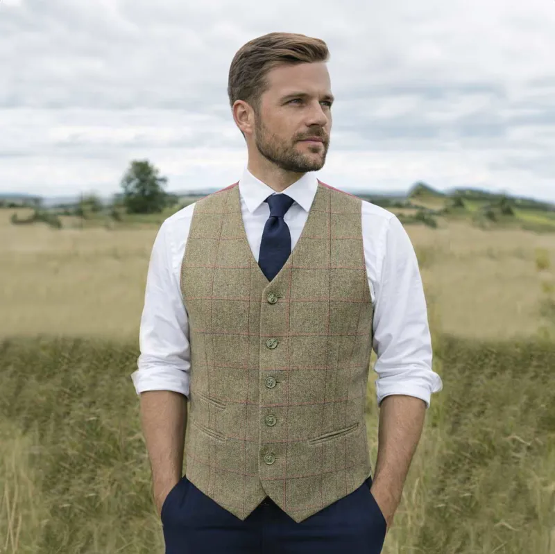 Equetech Launton Mens Tweed Show Vest - Launton Green