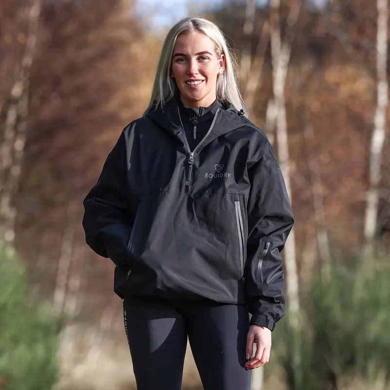 EQUIDRY Storm Smock Waterproof Quarter Zip Adult Jacket - Black-7