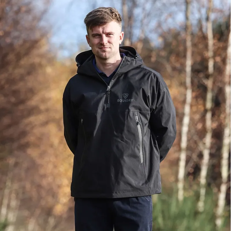 EQUIDRY Storm Smock Waterproof Quarter Zip Adult Jacket - Black-3