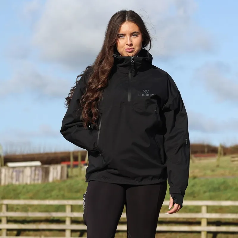 EQUIDRY Storm Smock Waterproof Quarter Zip Adult Jacket - Black