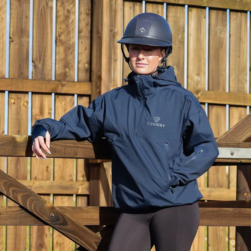EQUIDRY Storm Smock Waterproof Quarter Zip Adult Jacket - Navy-3