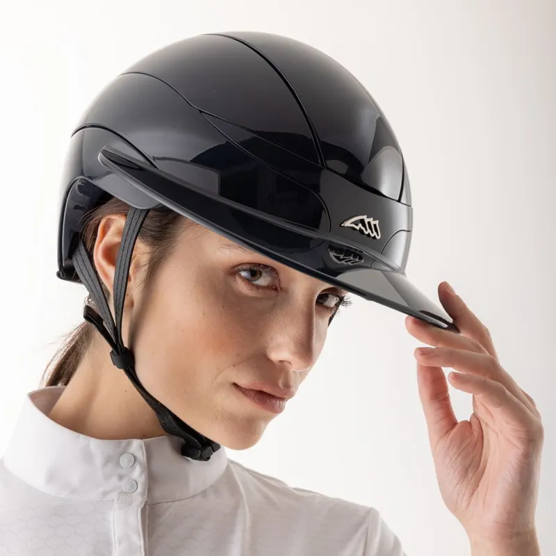 Equiline Xanto Logo Sun Visor Wide Peak Riding Helmet - Glossy Black-1