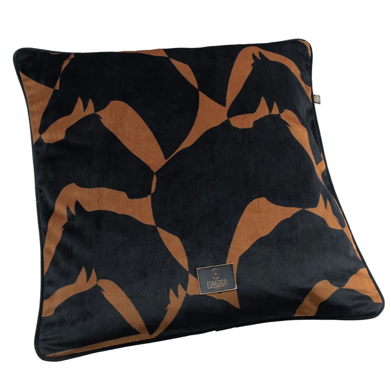 Eskadron Heritage Velvet Pillow Cover - Horse Head - Black/Almond-2