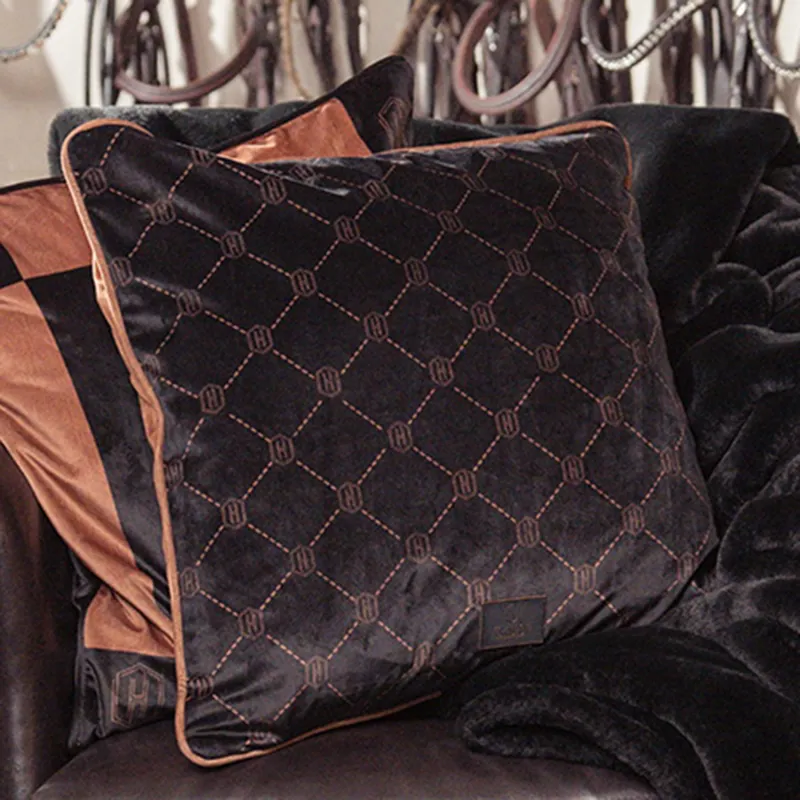 Eskadron Heritage Velvet Pillow Cover - Lattice Pattern - Black/Almond
