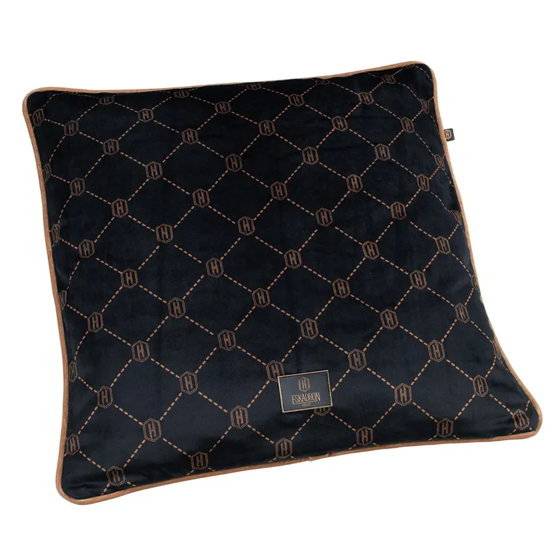 Eskadron Heritage Velvet Pillow Cover - Lattice Pattern - Black/Almond-2