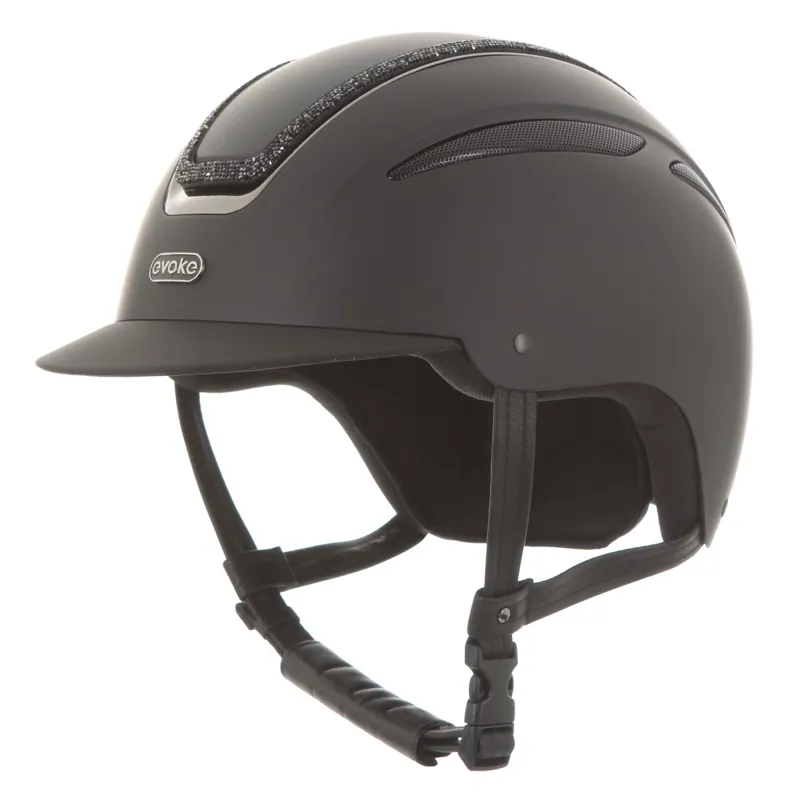 Evoke Callisto Classic Peak Crystal Frame Riding Helmet - Black/Black