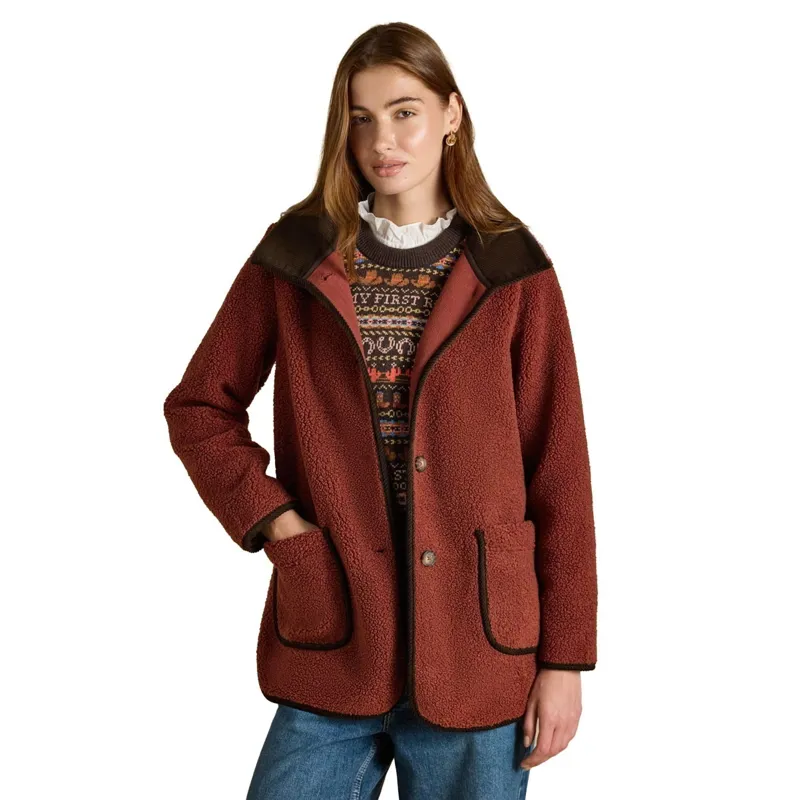 Joules Sadie Longline Button Through Fleece Jacket - Burnt Orange