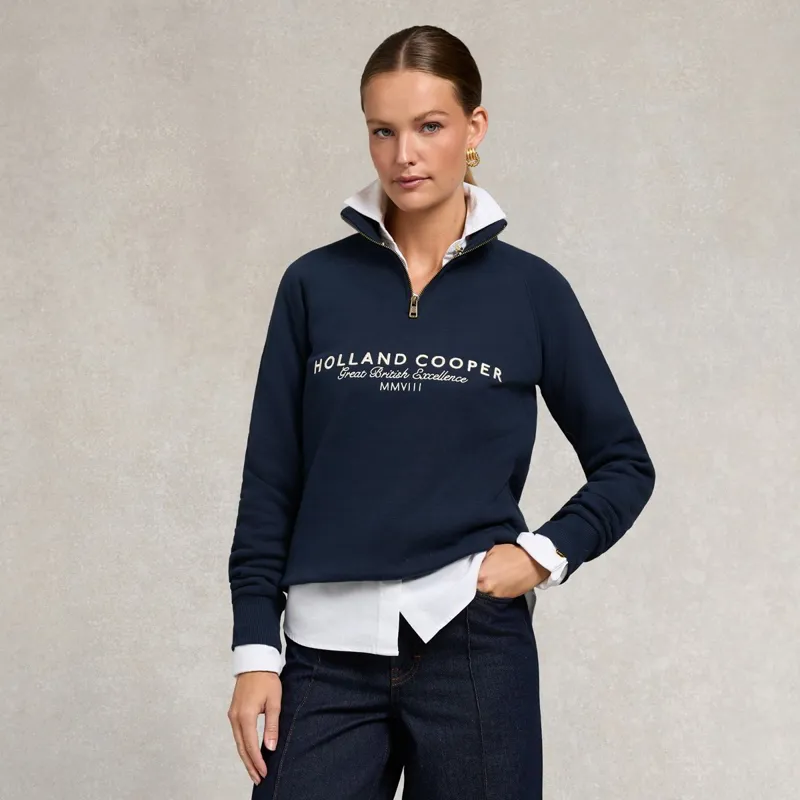 Holland Cooper Sporting Goods Henley Women's Quarter Zip - Ink Navy
