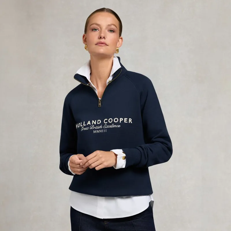 Holland Cooper Sporting Goods Henley Women's Quarter Zip - Ink Navy-1