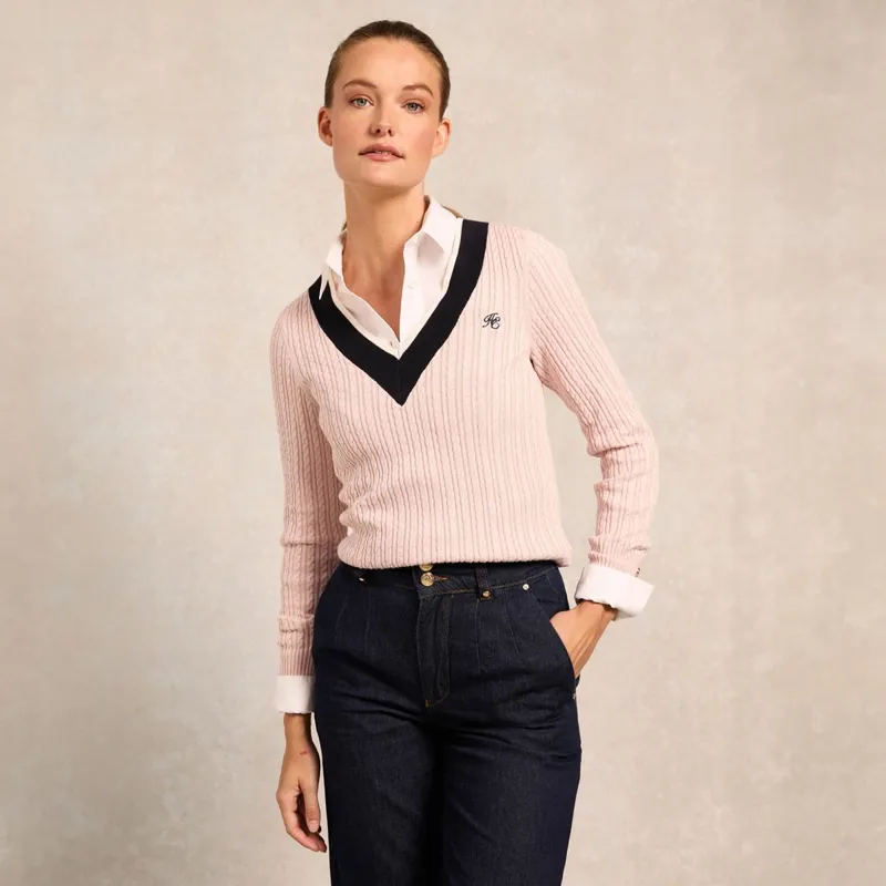 Holland Cooper Lucy Knit V-Neck Ladies Sweater - Soft Pink