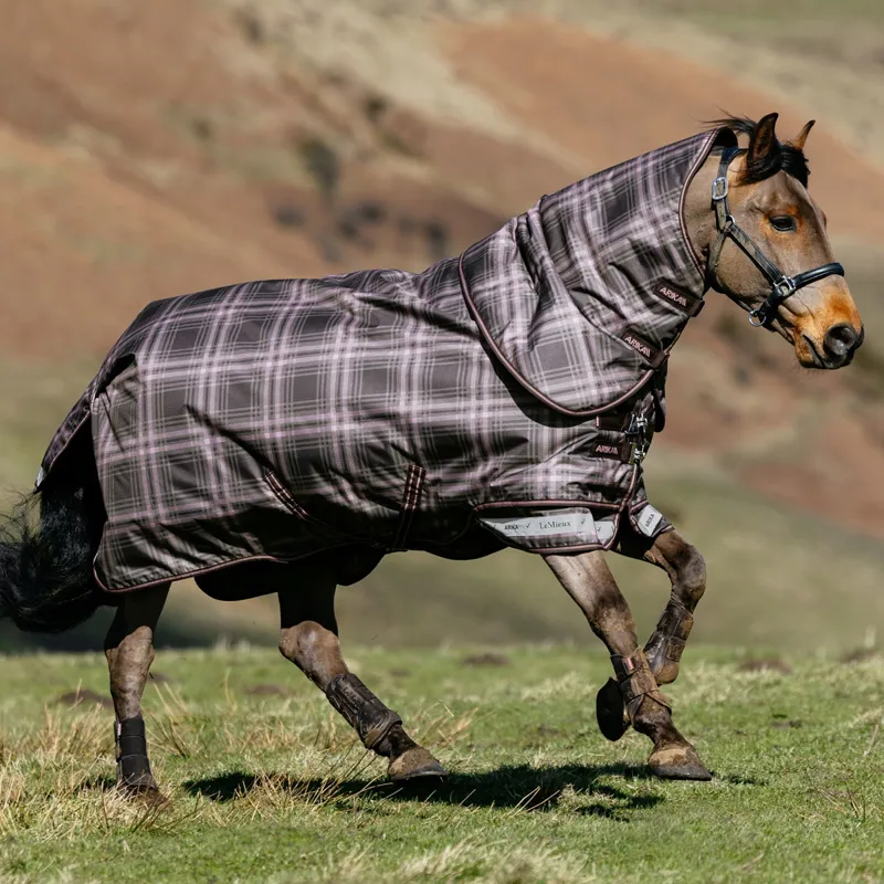LeMieux Arika Heritage Check 600D Detachable Neck 100g Turnout Blanket - Cocoa