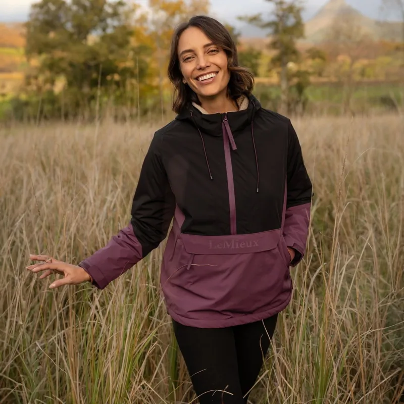 LeMieux Phoebe Women's Waterproof 1/2 Zip Anorak - Black/Bramble-1