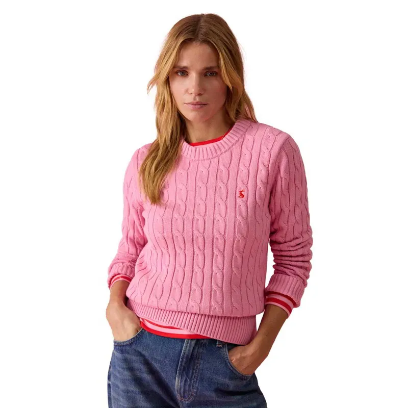 Joules Classic Cable Cotton Womens Crew Neck Sweater - Pink