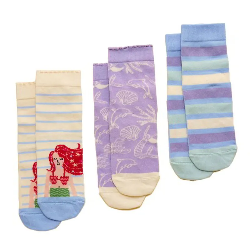Joules Neat Feet Girls Socks 3 Pack - Blue Mermaid
