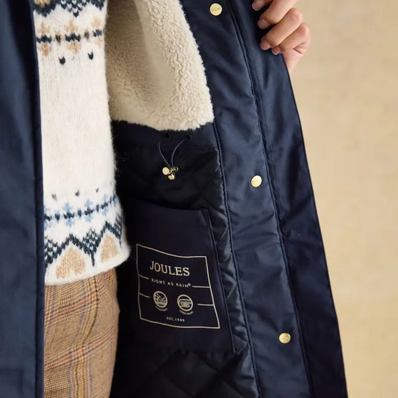 Joules Portwell Cosy Women's Fleece Lined Waterproof Rain Coat - Navy-1