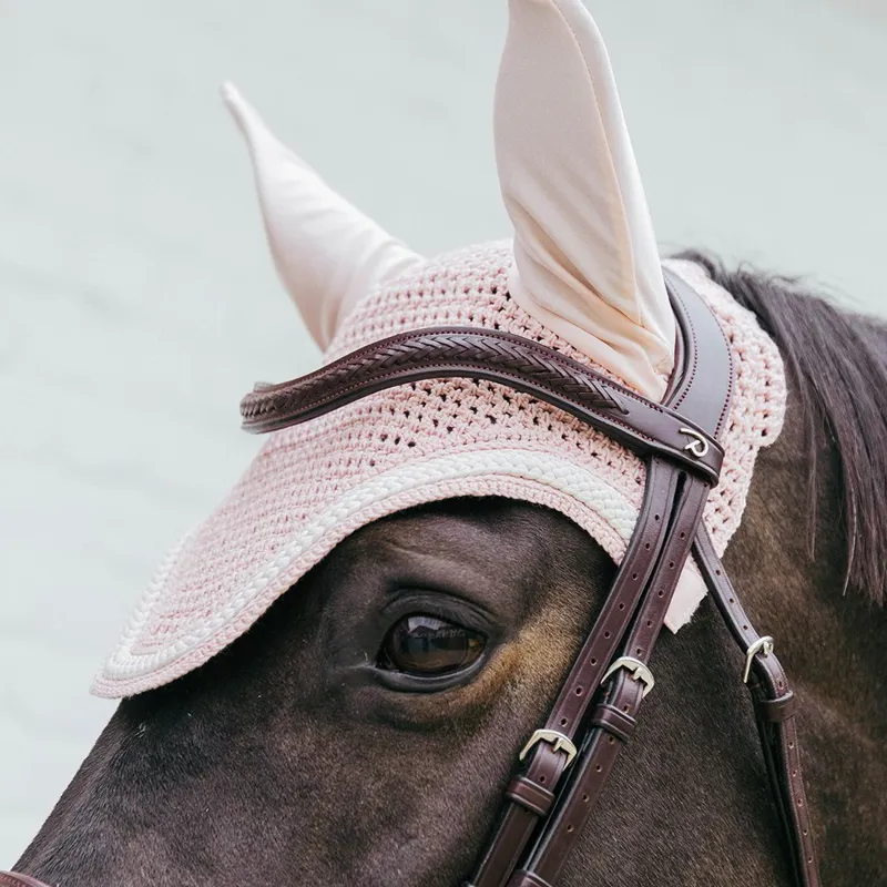 Kentucky Wellington Plaited Cord Fly Bonnet - Light Rose-2