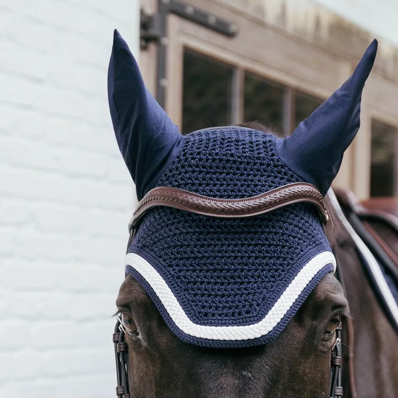 Kentucky Wellington Plaited Cord Fly Bonnet - Navy-3
