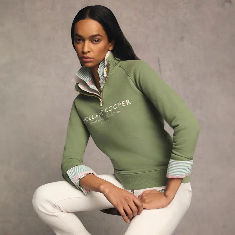 Holland Cooper Sporting Goods Henley Womens Quarter Zip - Sage