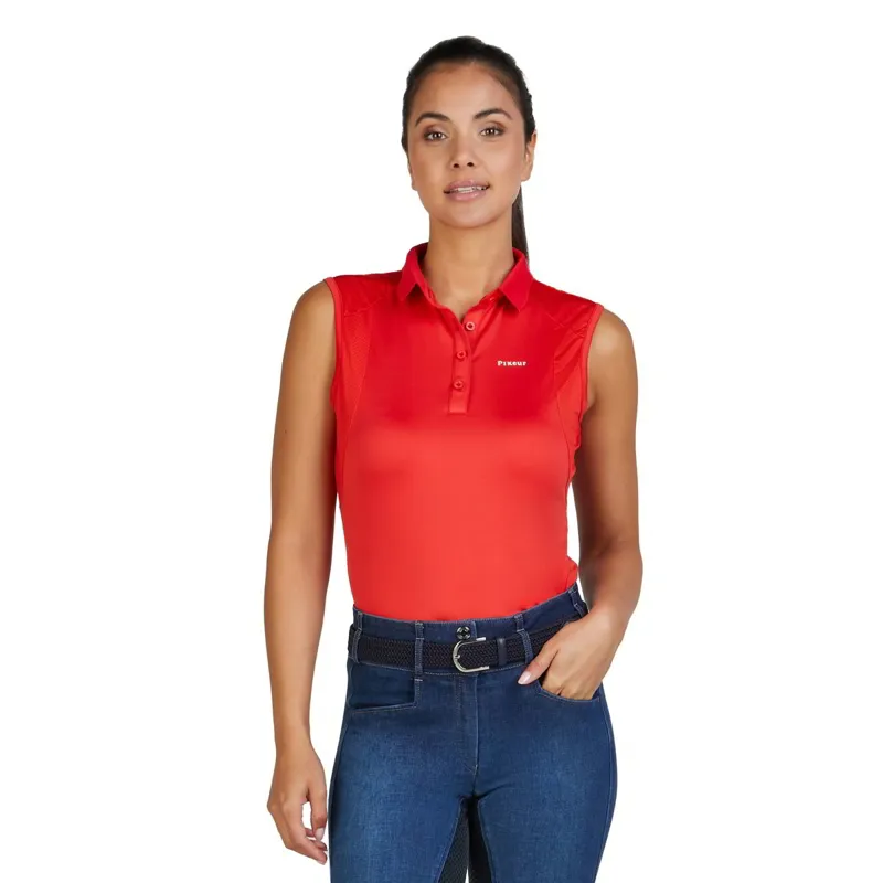 Pikeur Sports 7235 Womens Sleeveless Polo Shirt - Red Flame