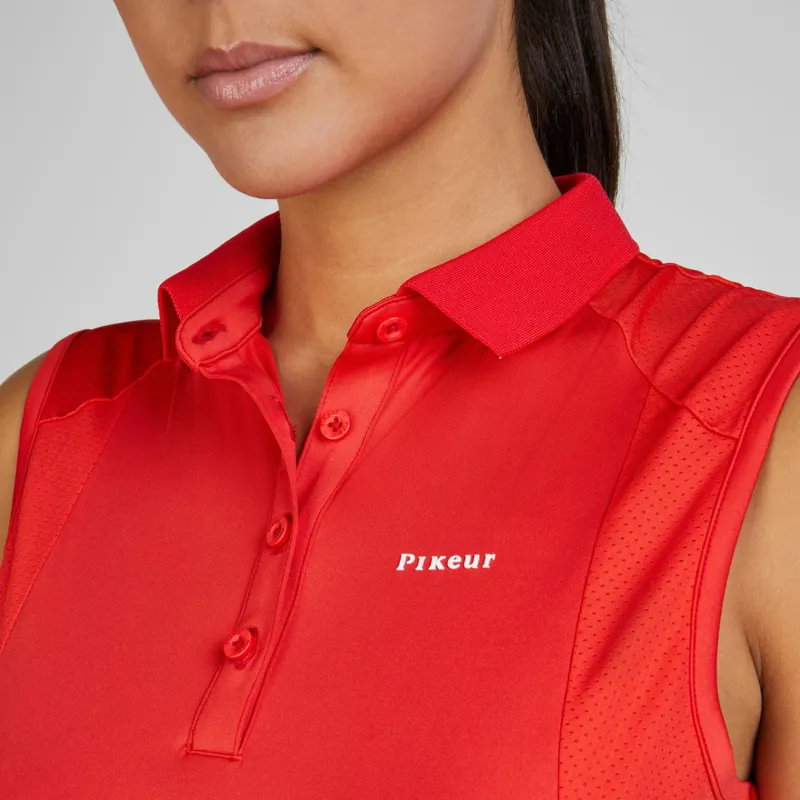 Pikeur Sports 7235 Womens Sleeveless Polo Shirt - Red Flame-1