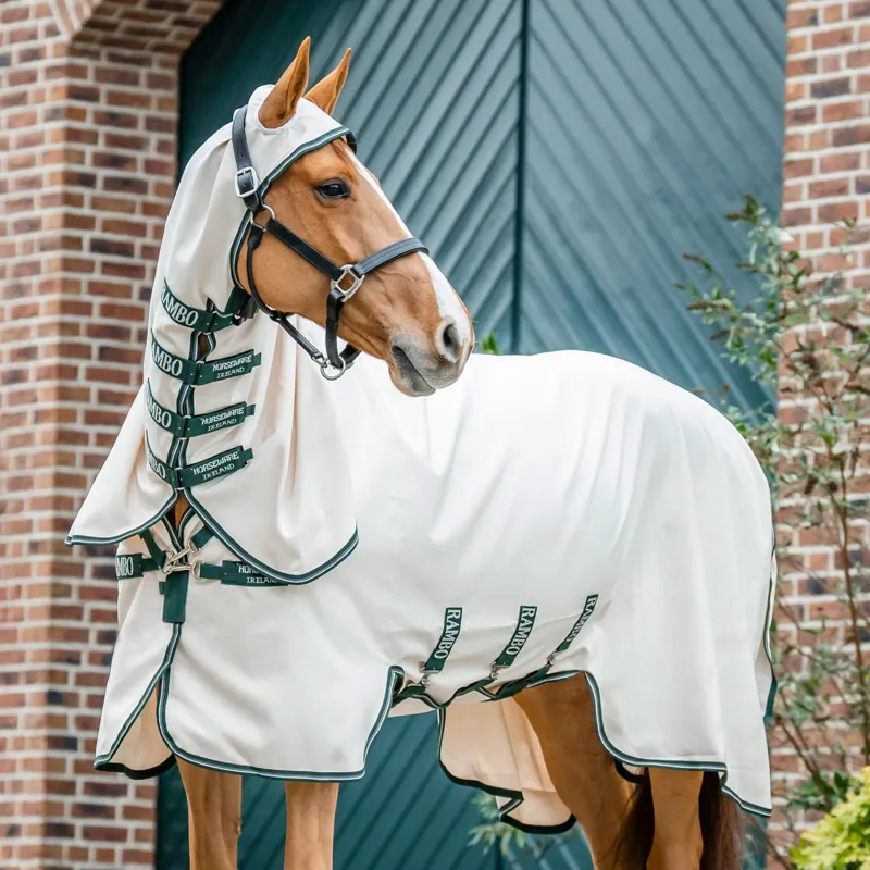 Rambo Hoody Sweet Itch Fly Sheet - Chalk/Hunter Green/Silver-1