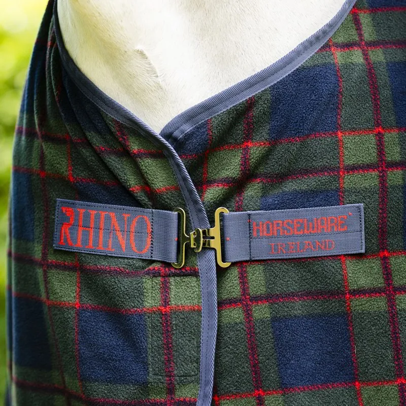 Rhino Pony Holiday Fleece Cooler - Navy Check/Green/Red-1