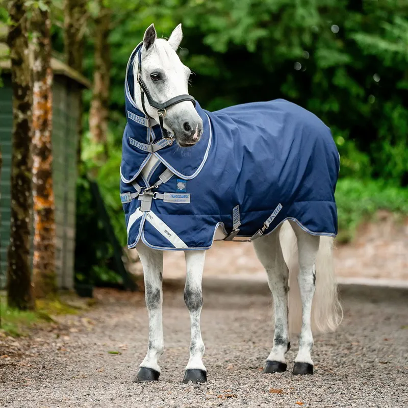 Rhino Pony Plus Lite 0g Turnout Blanket - Navy/Titanium/Classic Blue
