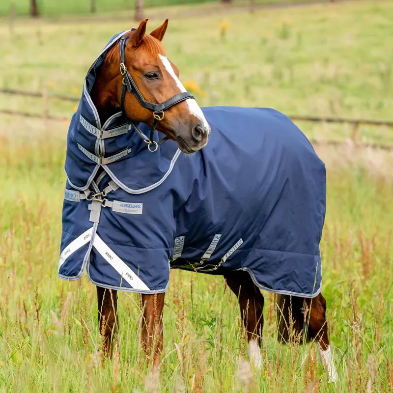 Rhino Plus 100g Turnout Blanket - Navy/Titanium/Classic Blue